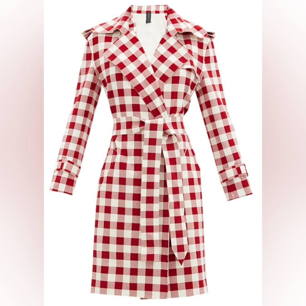 NWT Norma Kamali Double-breasted Gingham Trench Coat Size XL/42
